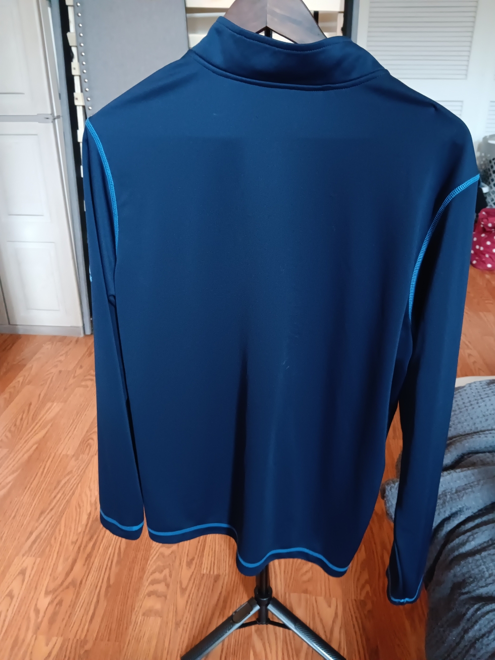 adidas Men's Navy Rash Guard with Light Blue Contrast Stitching